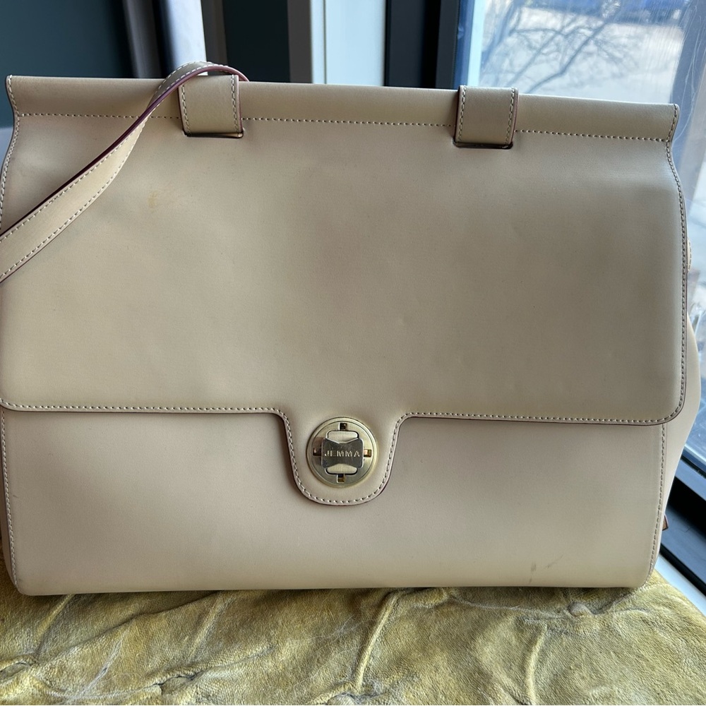 Jemma Cream Laptop Bag with Structured Design and Flap Closure